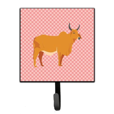 Carolines Treasures Zebu Indicine Cow Pink Check Leash or Key Holder BB7825SH4